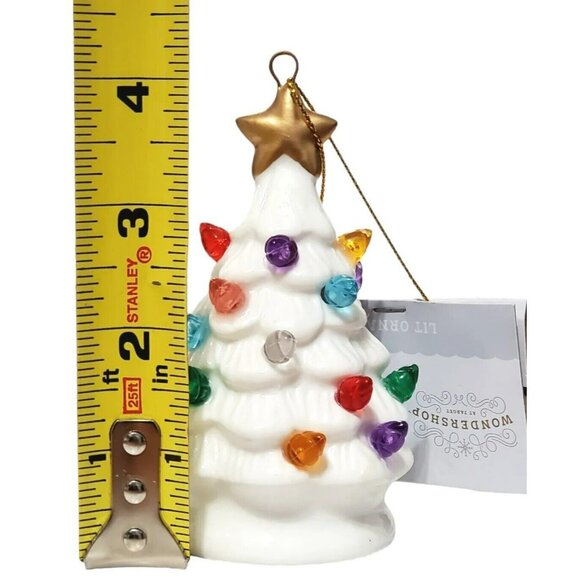 New Mini Christmas Tree Ornament Bulbs Light Up White Ceramic Snow Holiday Decor - Picture 8 of 8